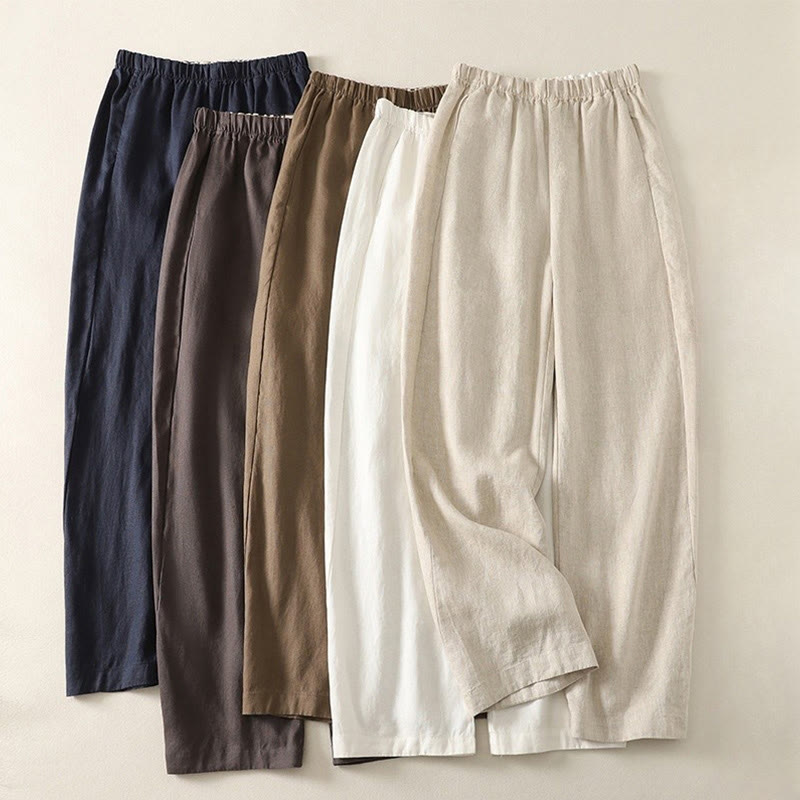 Buddha Stones Codzienne Proste Proste Projekty Bawełniane Lniane Spodnie Damskie Z Kieszeniami - image 20
