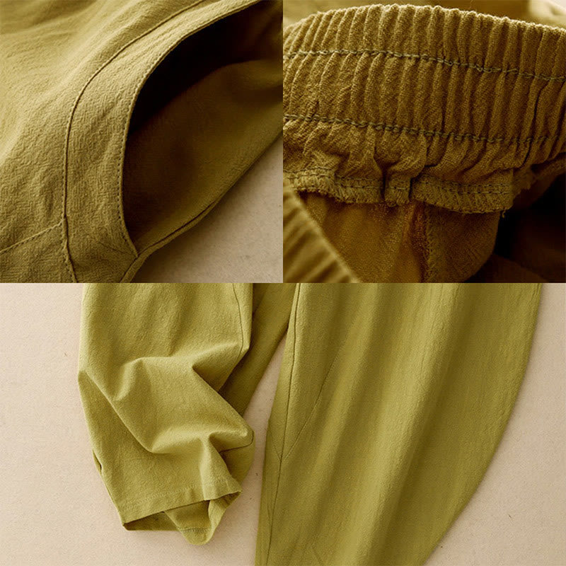 Buddha Stones Codzienny Gładki Elastyczny Pas Bawełna Lniane Spodnie Damskie Z Kieszeniami - image 2