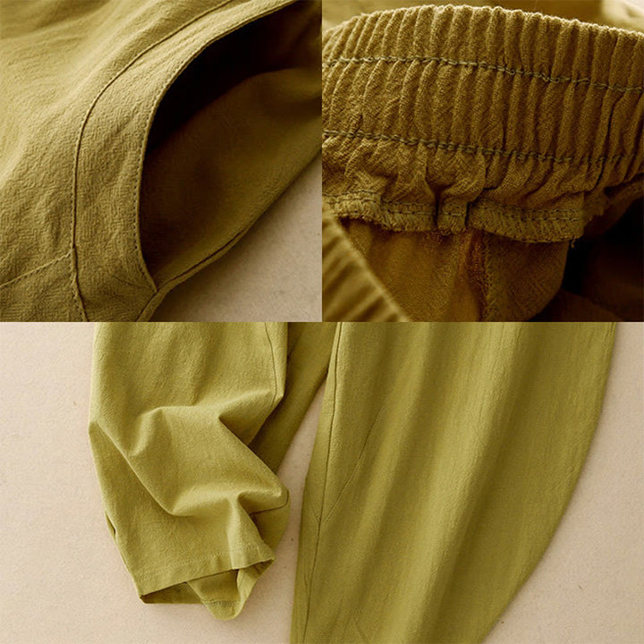 Buddha Stones Codzienny Gładki Elastyczny Pas Bawełna Lniane Spodnie Damskie Z Kieszeniami - image 2