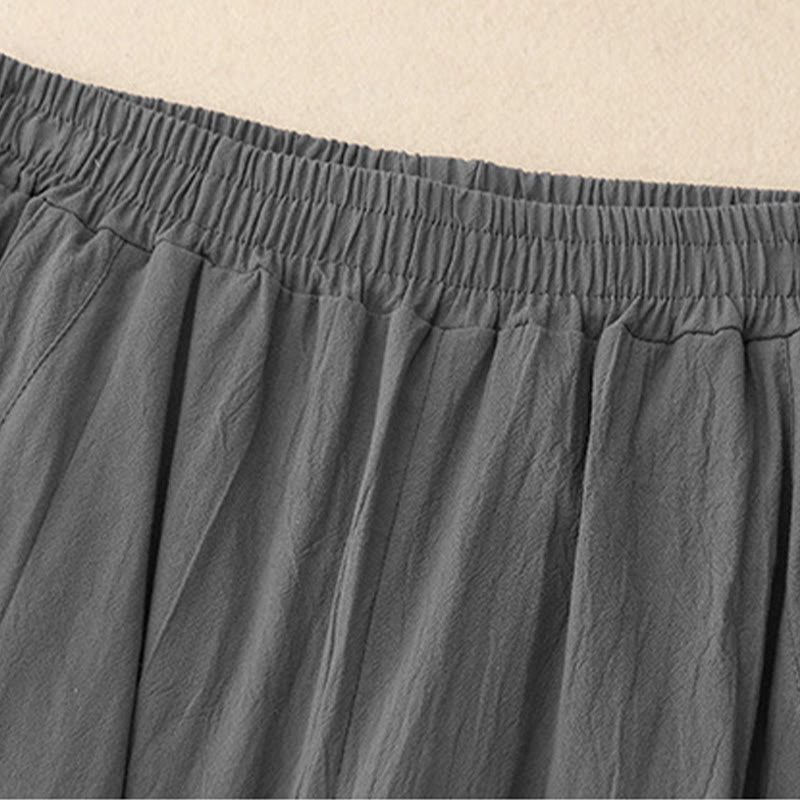 Buddha Stones Codzienny Gładki Elastyczny Pas Bawełna Lniane Spodnie Damskie Z Kieszeniami - image 4