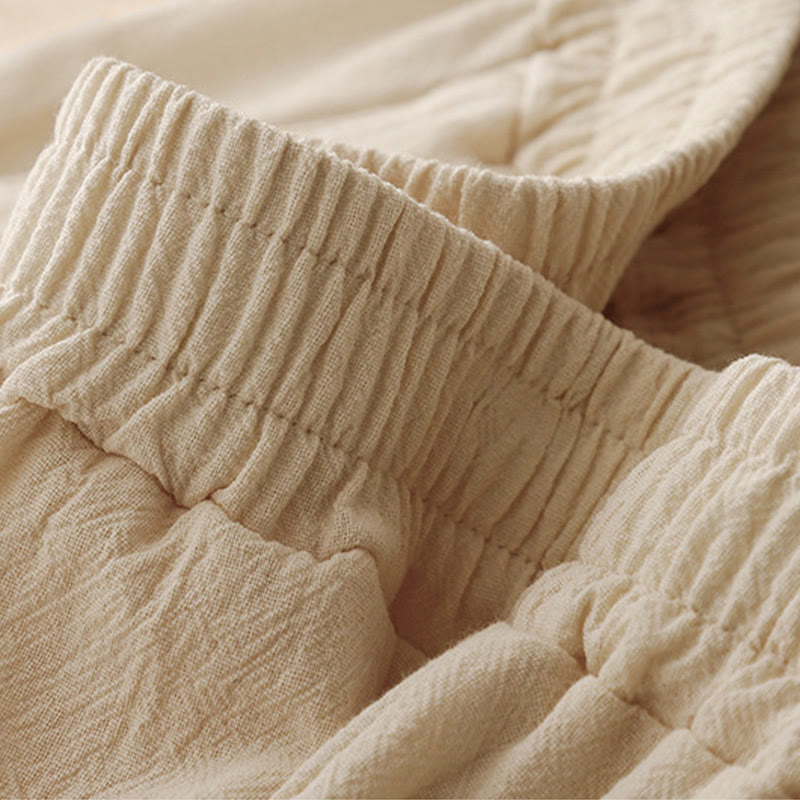 Buddha Stones Codzienny Gładki Elastyczny Pas Bawełna Lniane Spodnie Damskie Z Kieszeniami - image 11