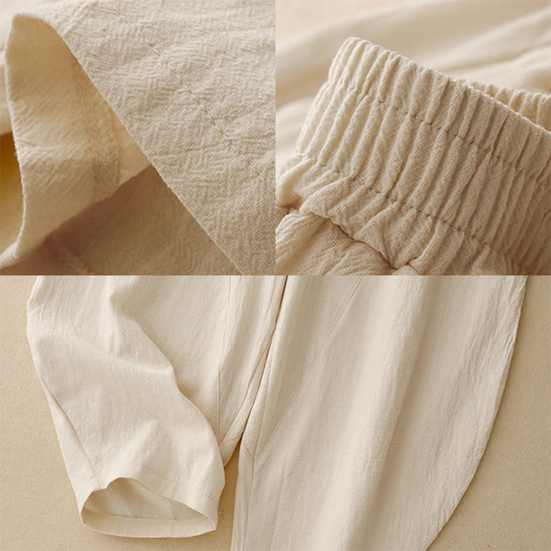 Buddha Stones Codzienny Gładki Elastyczny Pas Bawełna Lniane Spodnie Damskie Z Kieszeniami - image 15