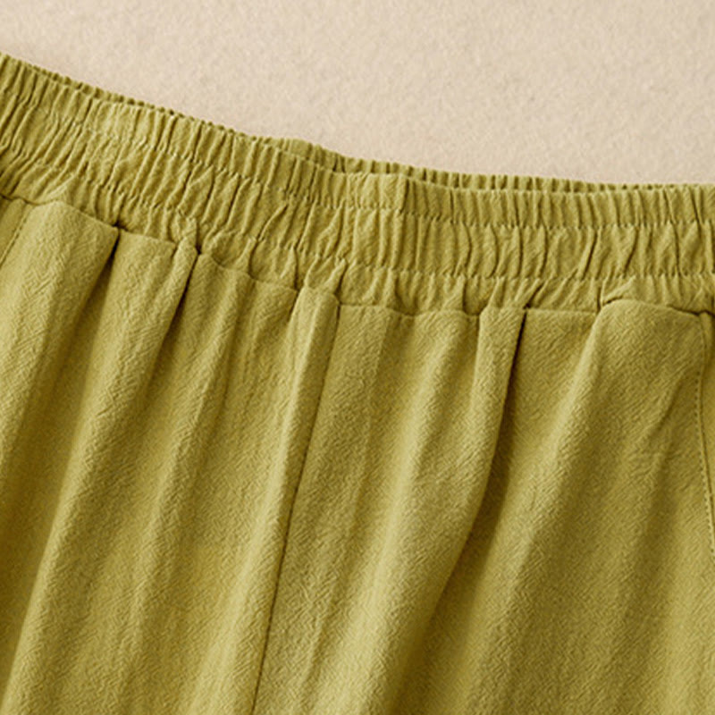 Buddha Stones Codzienny Gładki Elastyczny Pas Bawełna Lniane Spodnie Damskie Z Kieszeniami - image 1