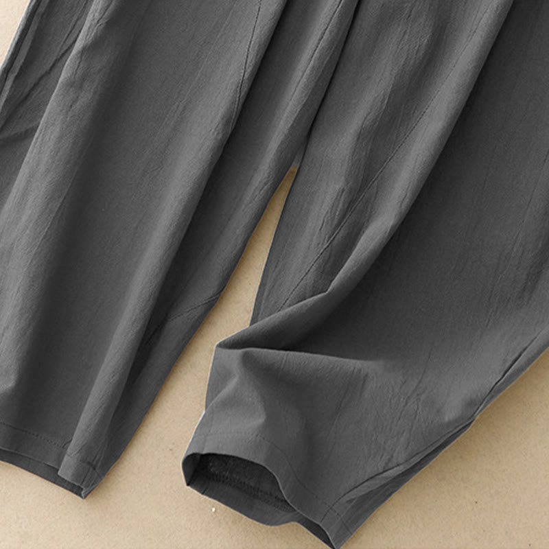 Buddha Stones Codzienny Gładki Elastyczny Pas Bawełna Lniane Spodnie Damskie Z Kieszeniami - image 7