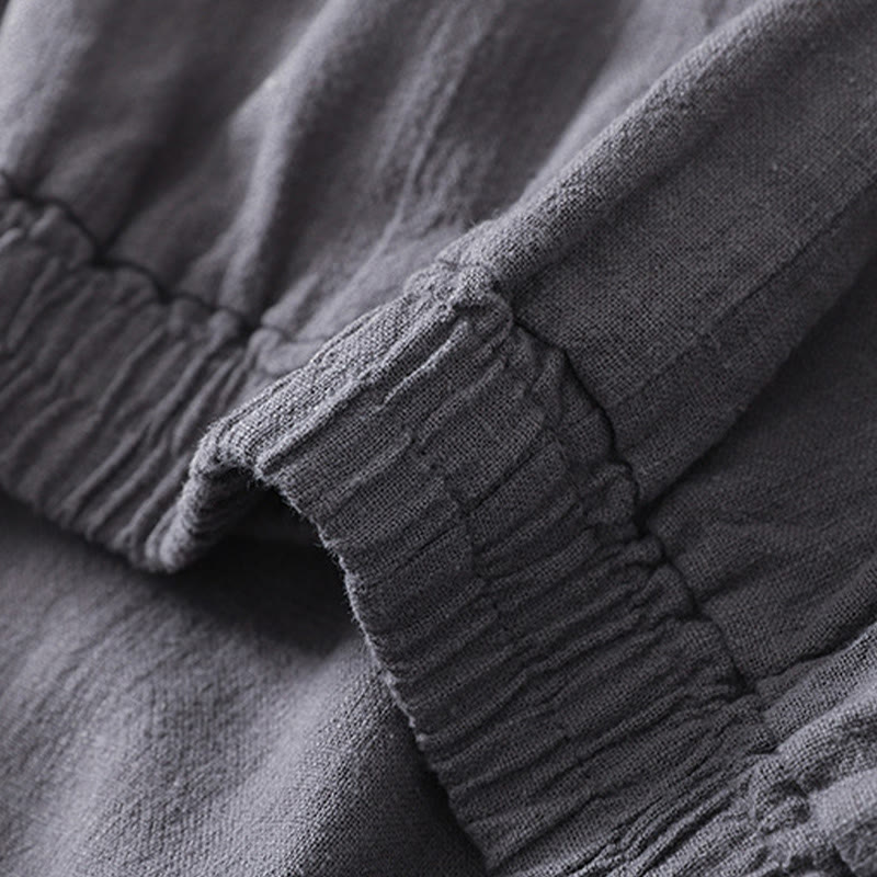 Spodnie damskie z kieszeniami, elastyczne, bawełniane i lniane, z Buddha Stones Commute w jednolitym kolorze - image 8