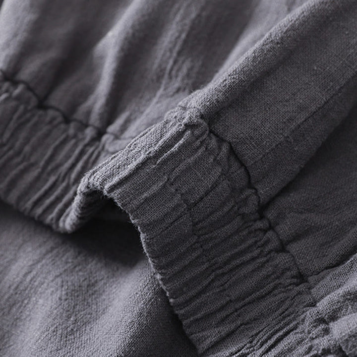 Spodnie damskie z kieszeniami, elastyczne, bawełniane i lniane, z Buddha Stones Commute w jednolitym kolorze - image 8