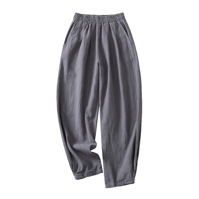 Spodnie damskie z kieszeniami, elastyczne, bawełniane i lniane, z Buddha Stones Commute w jednolitym kolorze - image 10