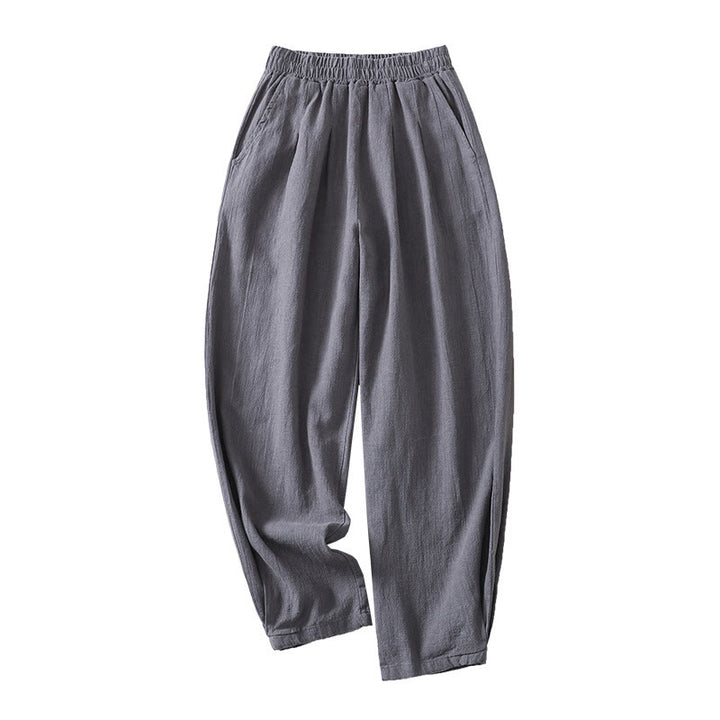 Spodnie damskie z kieszeniami, elastyczne, bawełniane i lniane, z Buddha Stones Commute w jednolitym kolorze - image 10