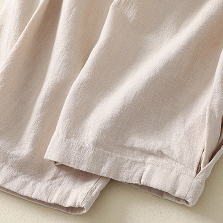 Spodnie damskie z kieszeniami, elastyczne, bawełniane i lniane, z Buddha Stones Commute w jednolitym kolorze - image 4