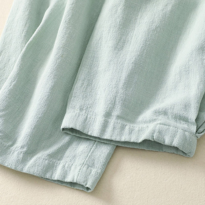 Spodnie damskie z kieszeniami, elastyczne, bawełniane i lniane, z Buddha Stones Commute w jednolitym kolorze - image 18