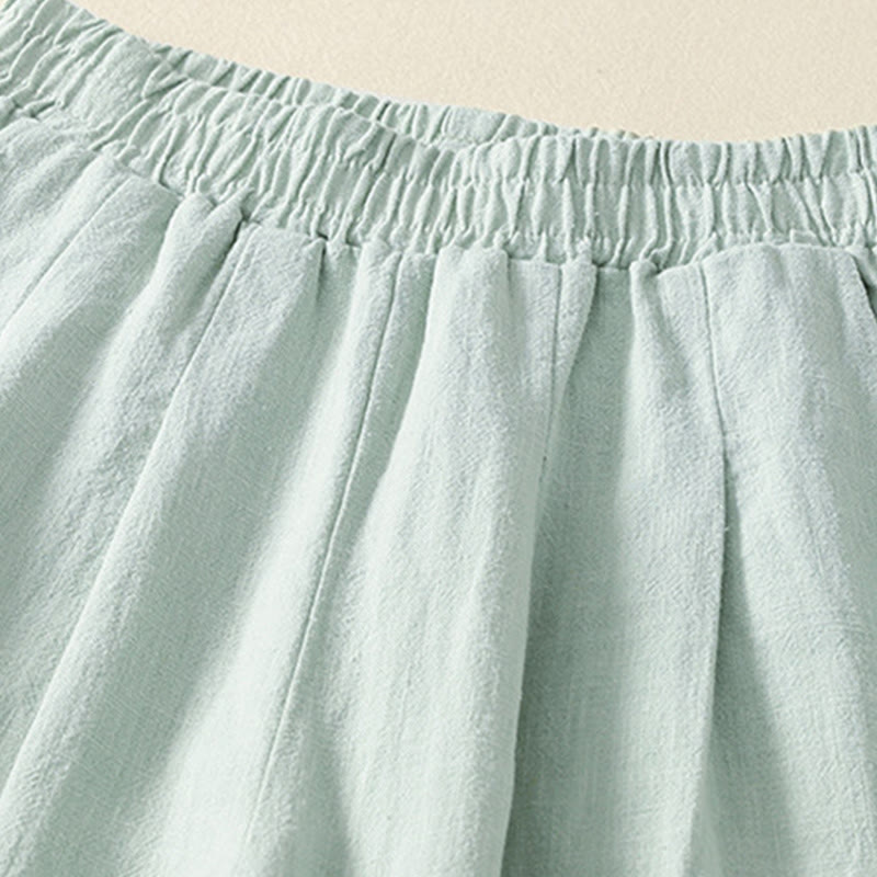 Spodnie damskie z kieszeniami, elastyczne, bawełniane i lniane, z Buddha Stones Commute w jednolitym kolorze - image 15