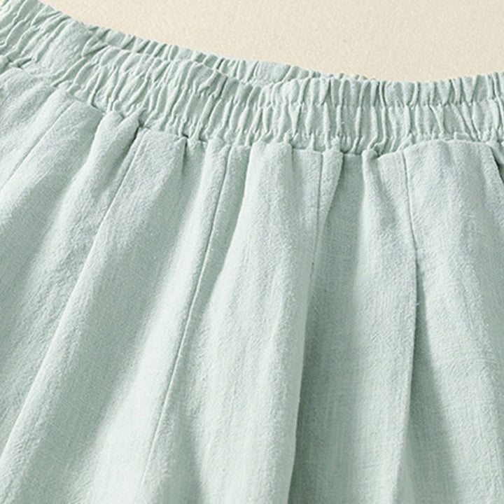 Spodnie damskie z kieszeniami, elastyczne, bawełniane i lniane, z Buddha Stones Commute w jednolitym kolorze - image 15