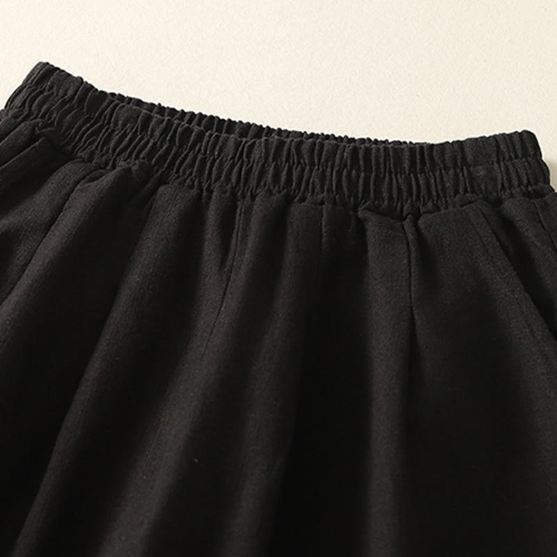 Spodnie damskie z kieszeniami, elastyczne, bawełniane i lniane, z Buddha Stones Commute w jednolitym kolorze - image 12