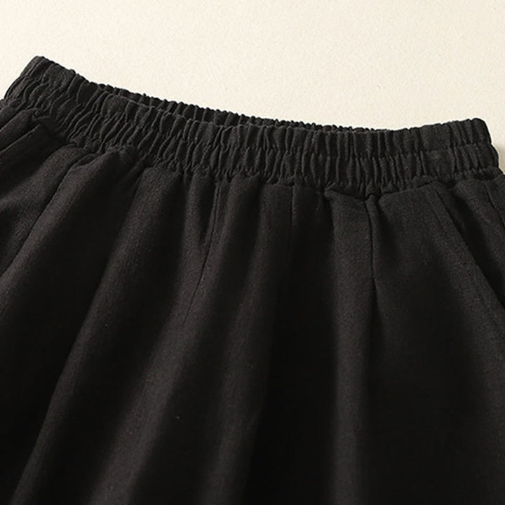 Spodnie damskie z kieszeniami, elastyczne, bawełniane i lniane, z Buddha Stones Commute w jednolitym kolorze - image 12