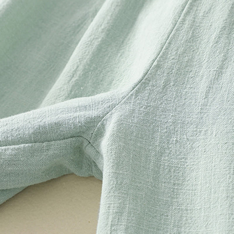 Spodnie damskie z kieszeniami, elastyczne, bawełniane i lniane, z Buddha Stones Commute w jednolitym kolorze - image 17