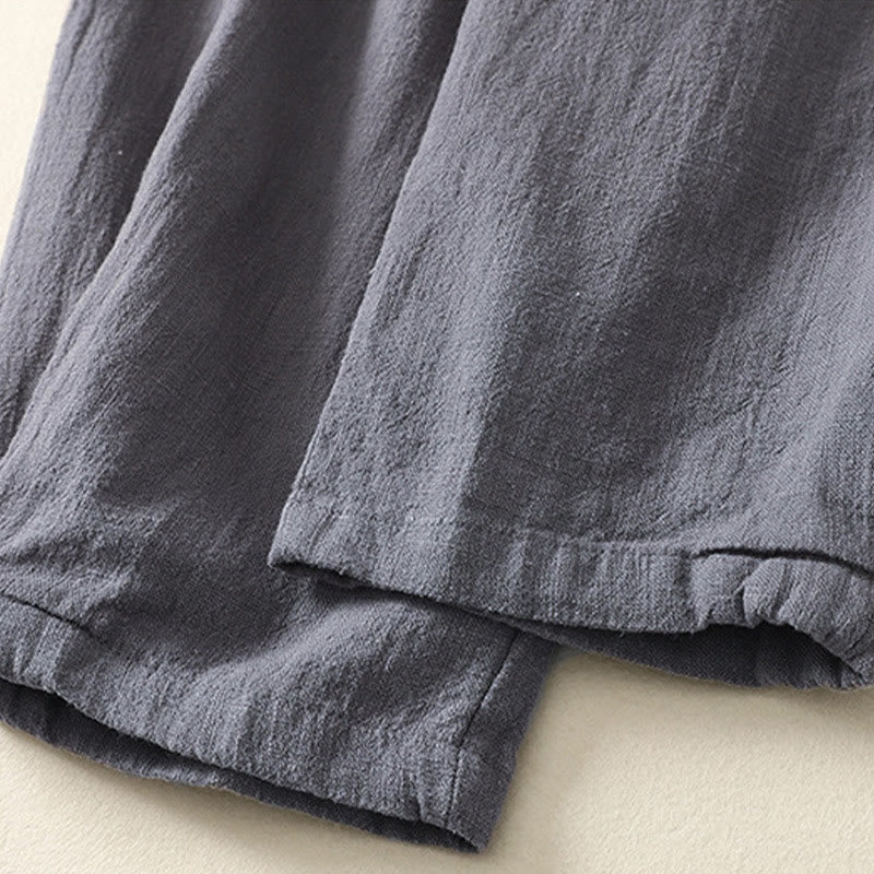 Spodnie damskie z kieszeniami, elastyczne, bawełniane i lniane, z Buddha Stones Commute w jednolitym kolorze - image 9