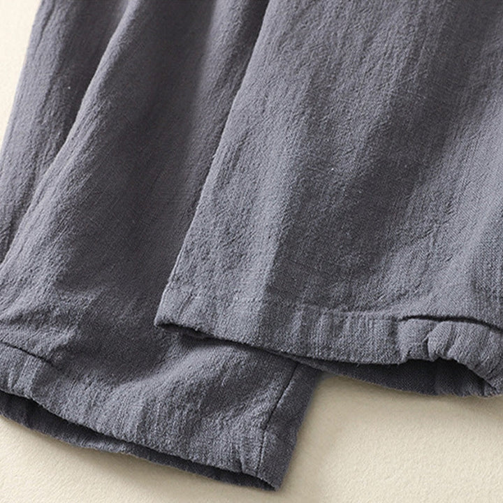 Spodnie damskie z kieszeniami, elastyczne, bawełniane i lniane, z Buddha Stones Commute w jednolitym kolorze - image 9