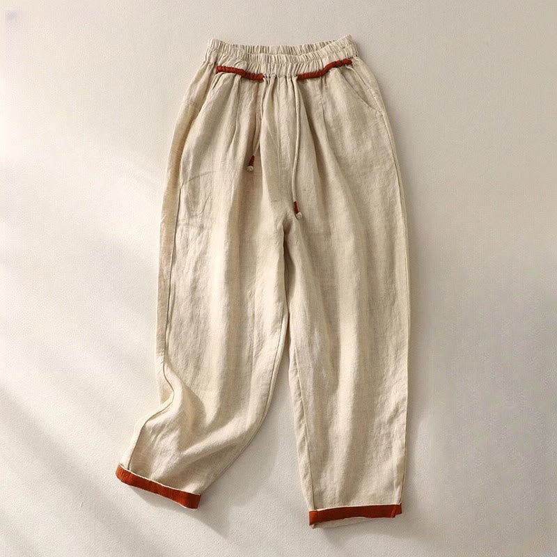 Spodnie damskie Buddha Stones Commute Color Contrast ze ściągaczem, długość 7-8, z kieszeniami - Beżowy - US14, UK/AU18, EU46 (4XL) - image 7