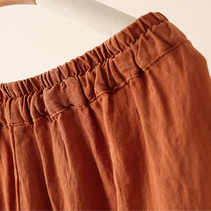 Buddha Stones Casual Gładkie Zmarszczki Projekt Ściągacz 9 Długość Bawełna Lniane Damskie Szerokie Nogawki Spodnie Z Kieszeniami - image 6