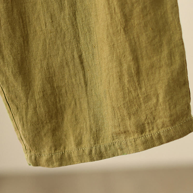 Buddha Stones Casual Gładkie Zmarszczki Projekt Ściągacz 9 Długość Bawełna Lniane Damskie Szerokie Nogawki Spodnie Z Kieszeniami - image 20