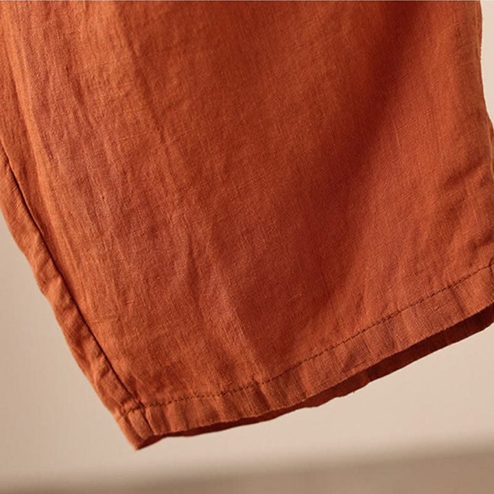 Buddha Stones Casual Gładkie Zmarszczki Projekt Ściągacz 9 Długość Bawełna Lniane Damskie Szerokie Nogawki Spodnie Z Kieszeniami - image 12