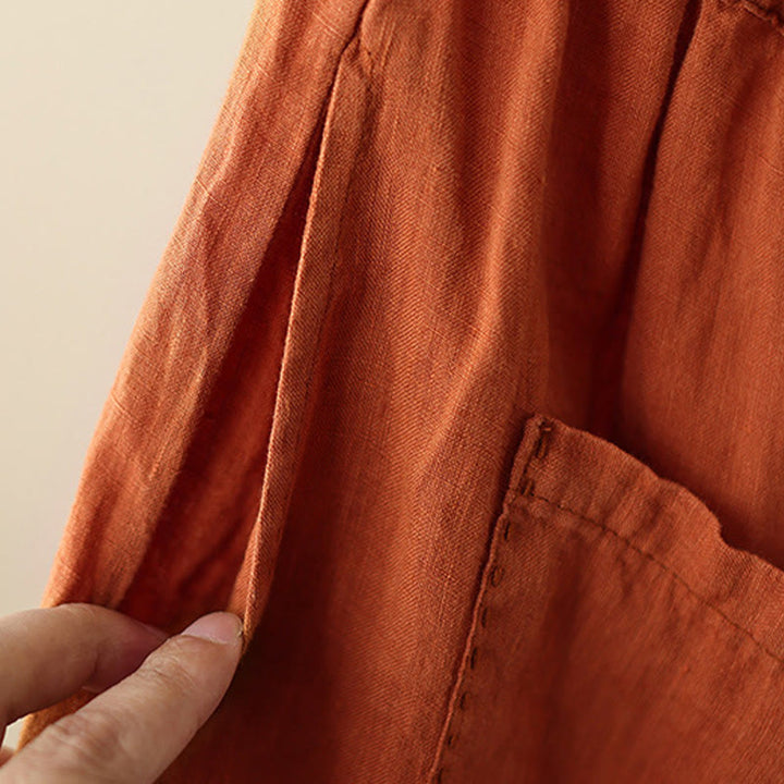 Buddha Stones Casual Gładkie Zmarszczki Projekt Ściągacz 9 Długość Bawełna Lniane Damskie Szerokie Nogawki Spodnie Z Kieszeniami - image 10