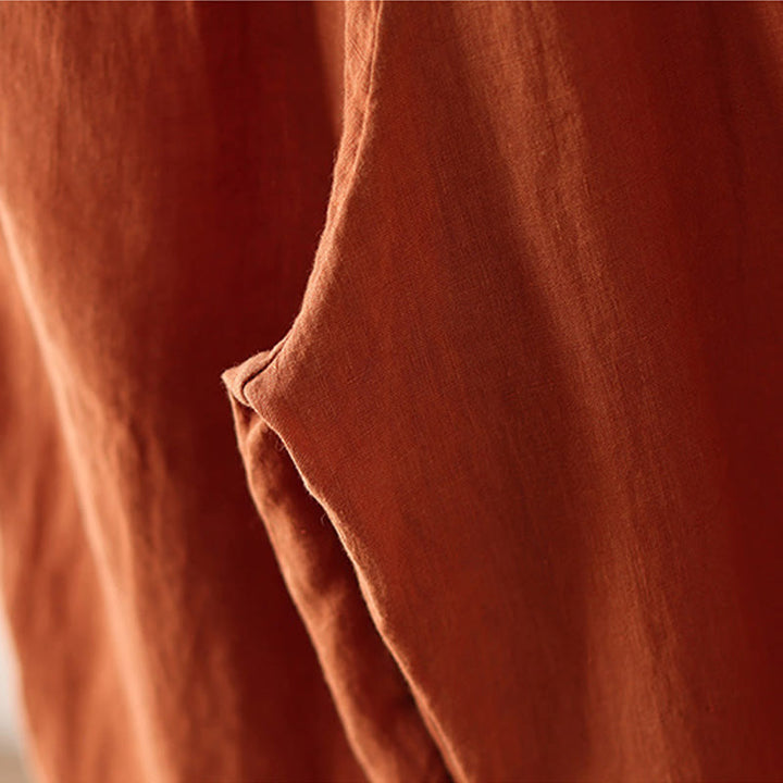 Buddha Stones Casual Gładkie Zmarszczki Projekt Ściągacz 9 Długość Bawełna Lniane Damskie Szerokie Nogawki Spodnie Z Kieszeniami - image 8