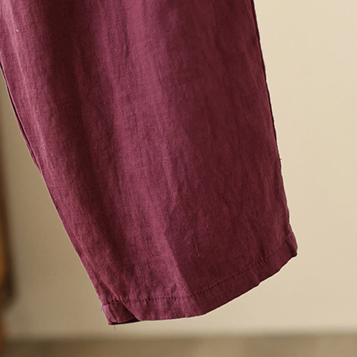 Buddha Stones Casual Gładkie Zmarszczki Projekt Ściągacz 9 Długość Bawełna Lniane Damskie Szerokie Nogawki Spodnie Z Kieszeniami - image 16