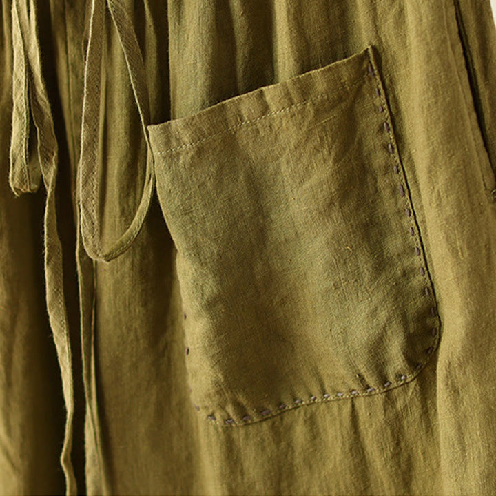 Buddha Stones Casual Gładkie Zmarszczki Projekt Ściągacz 9 Długość Bawełna Lniane Damskie Szerokie Nogawki Spodnie Z Kieszeniami - image 19