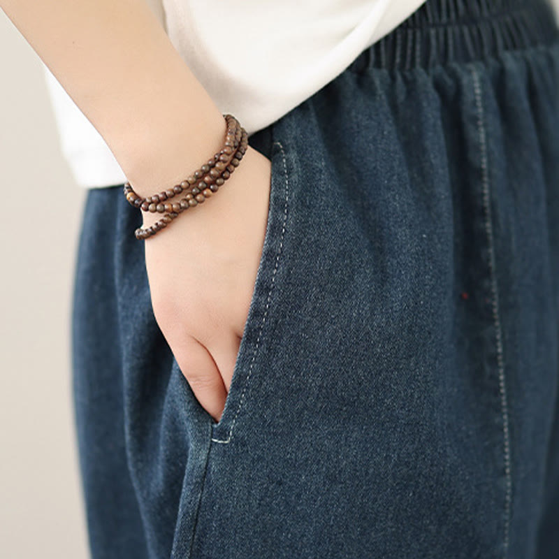 Spodnie damskie z szerokimi nogawkami Buddha Stones Spring Vintage z kieszeniami i zniszczonymi frędzlami - image 6