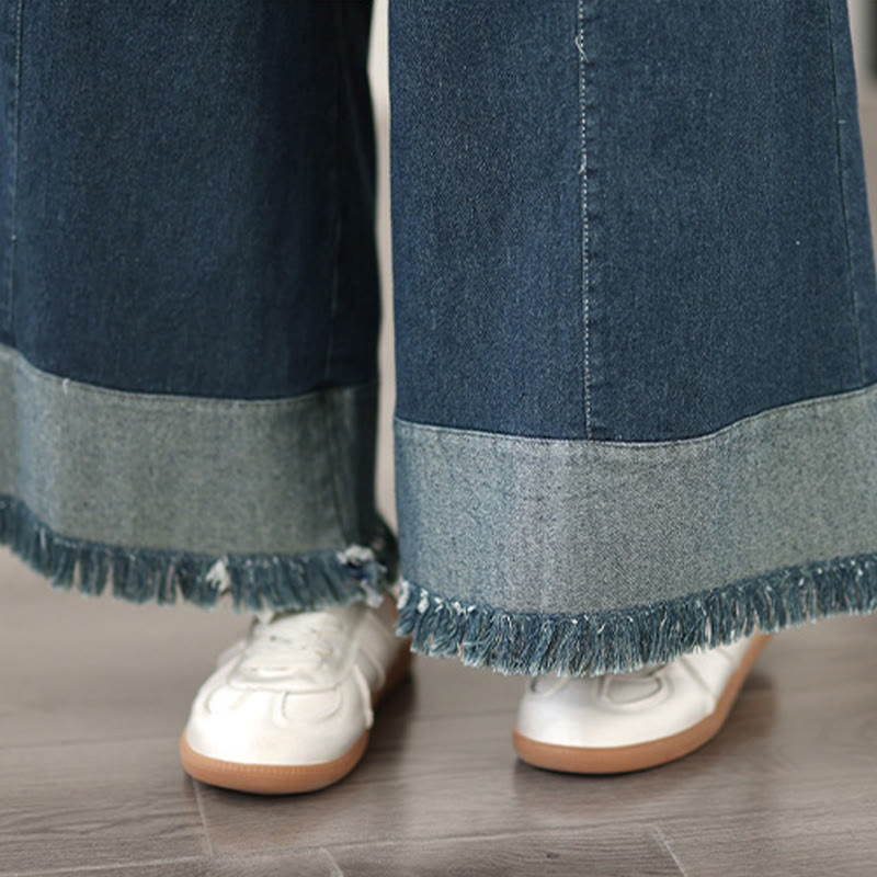 Spodnie damskie z szerokimi nogawkami Buddha Stones Spring Vintage z kieszeniami i zniszczonymi frędzlami - image 8