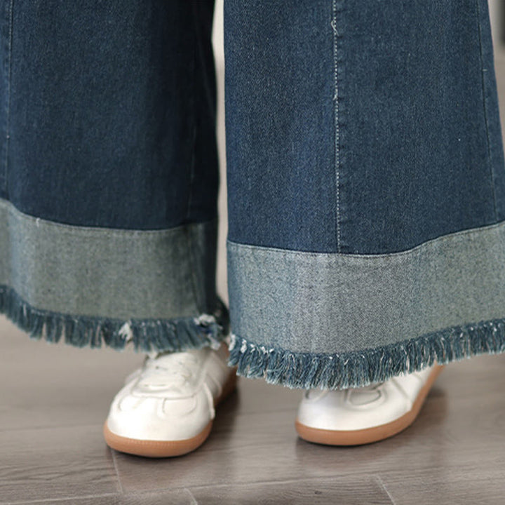 Spodnie damskie z szerokimi nogawkami Buddha Stones Spring Vintage z kieszeniami i zniszczonymi frędzlami - image 8