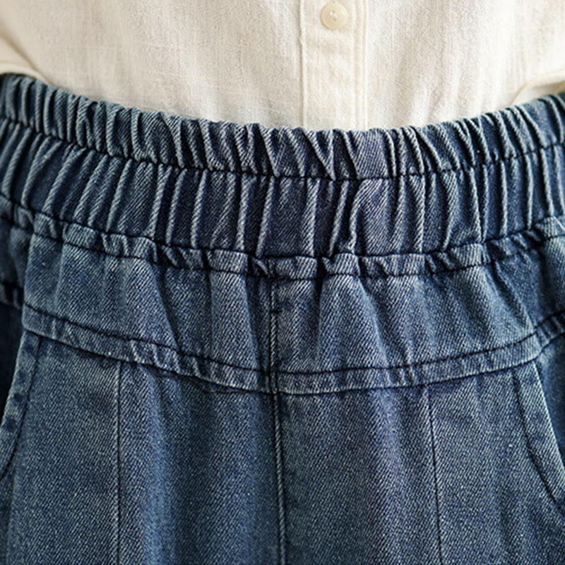 Buddha Stones Jesień Vintage Zniszczony Projekt Wysoki Stan Damskie Szerokie Spodnie Nogawki Z Kieszeniami - image 6