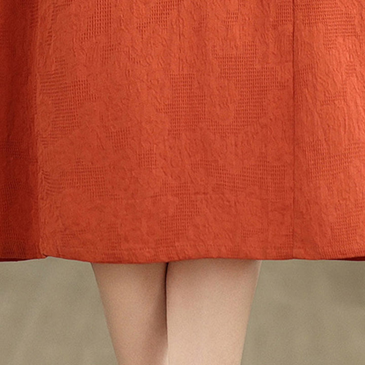 Sukienka midi z krótkim rękawem z bawełny i lnu Buddha Stones w prostym żakardowym wzorze i kieszeniami - image 8