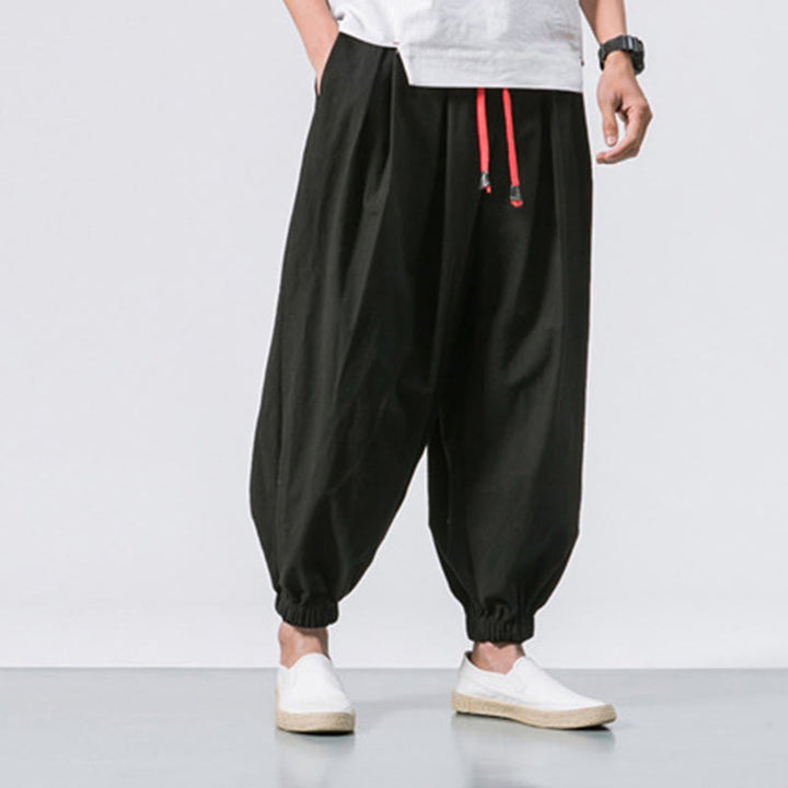Spodnie sportowe męskie z bawełny w jednolitym kolorze, ściągane sznurkiem i kieszeniami, Buddha Stones Casual Sports - image 6