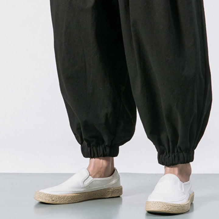 Spodnie sportowe męskie z bawełny w jednolitym kolorze, ściągane sznurkiem i kieszeniami, Buddha Stones Casual Sports - image 14