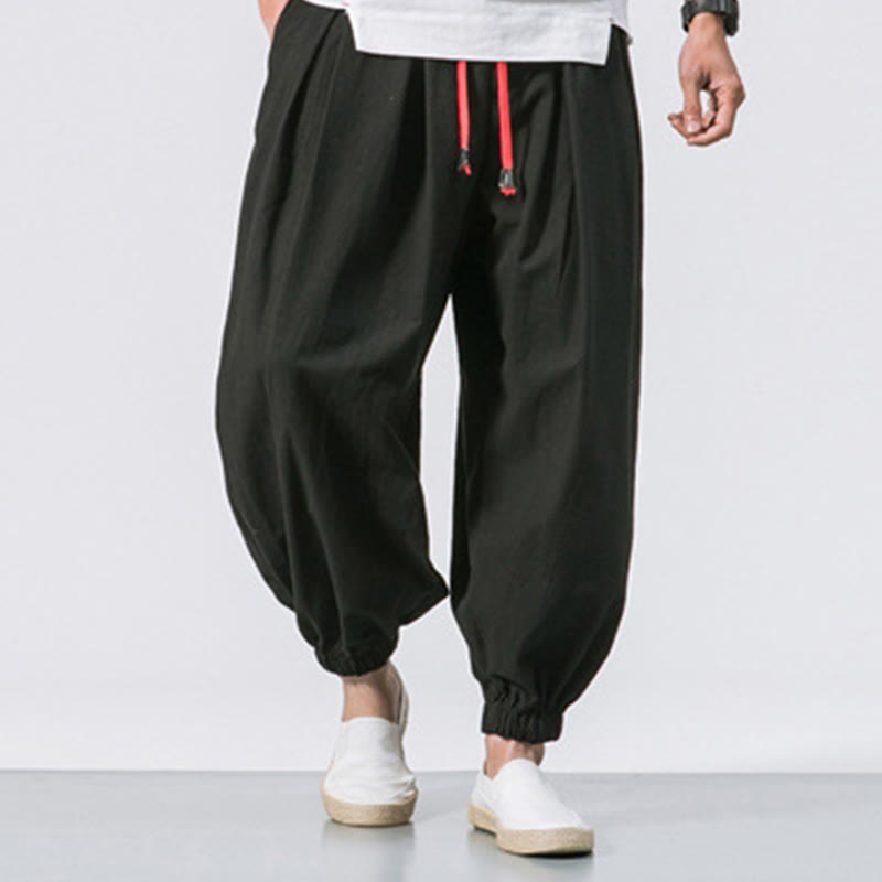 Spodnie sportowe męskie z bawełny w jednolitym kolorze, ściągane sznurkiem i kieszeniami, Buddha Stones Casual Sports - image 7