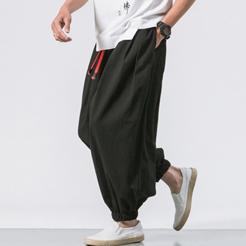Spodnie sportowe męskie z bawełny w jednolitym kolorze, ściągane sznurkiem i kieszeniami, Buddha Stones Casual Sports - image 3