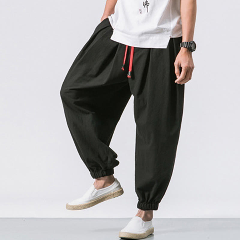 Spodnie sportowe męskie z bawełny w jednolitym kolorze, ściągane sznurkiem i kieszeniami, Buddha Stones Casual Sports - image 9