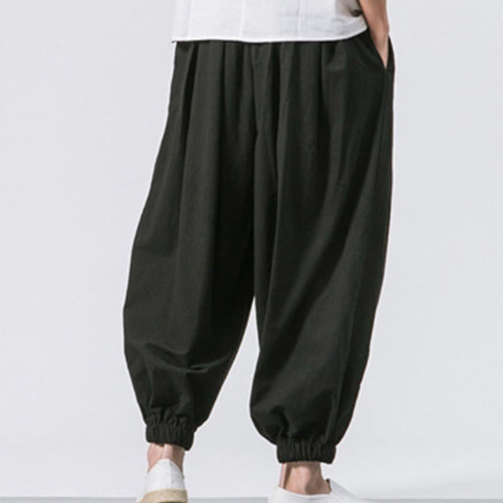 Spodnie sportowe męskie z bawełny w jednolitym kolorze, ściągane sznurkiem i kieszeniami, Buddha Stones Casual Sports - image 8