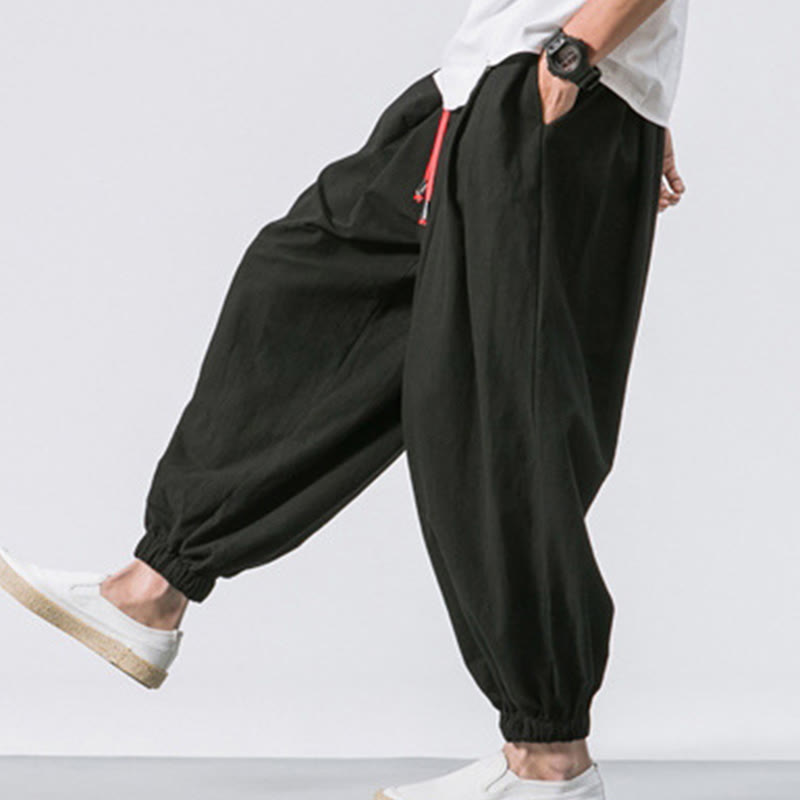 Spodnie sportowe męskie z bawełny w jednolitym kolorze, ściągane sznurkiem i kieszeniami, Buddha Stones Casual Sports - image 10