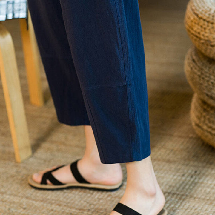 Buddha Stones Proste wzornictwo Ściągacz Bawełna Len Męskie Jednokolorowe Spodnie Harem Z Kieszeniami - image 39