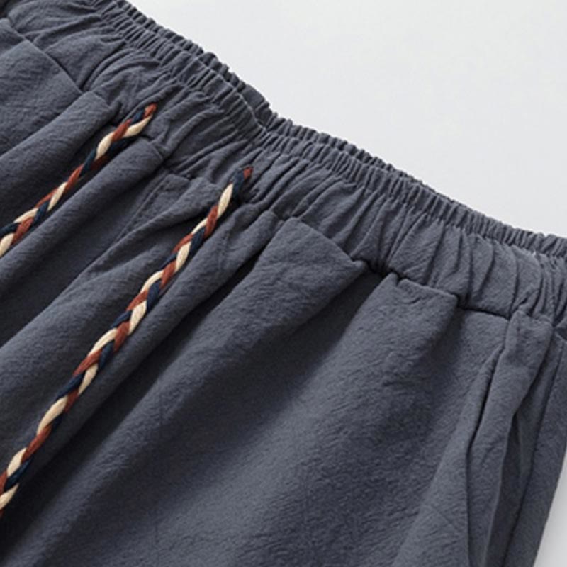 Letnia koszulka z krótkim rękawem i gładkimi Buddha Stones , 2 sztuki, spodnie o długości 7-8, bawełniano-lniany strój Tang, męski zestaw ubrań do medytacji z kieszeniami - image 5