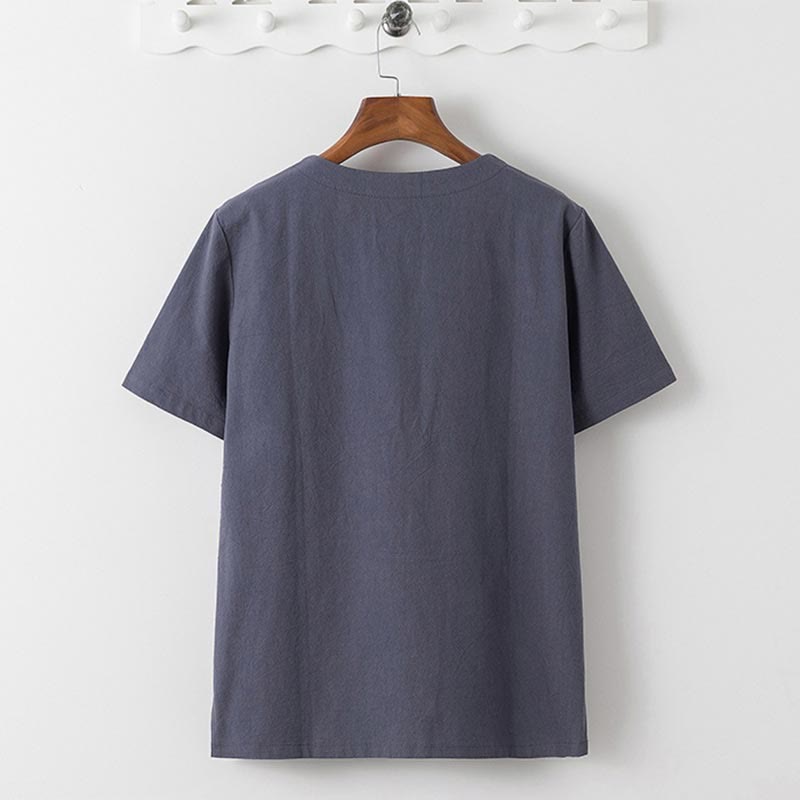 Letnia koszulka z krótkim rękawem i gładkimi Buddha Stones , 2 sztuki, spodnie o długości 7-8, bawełniano-lniany strój Tang, męski zestaw ubrań do medytacji z kieszeniami - image 2