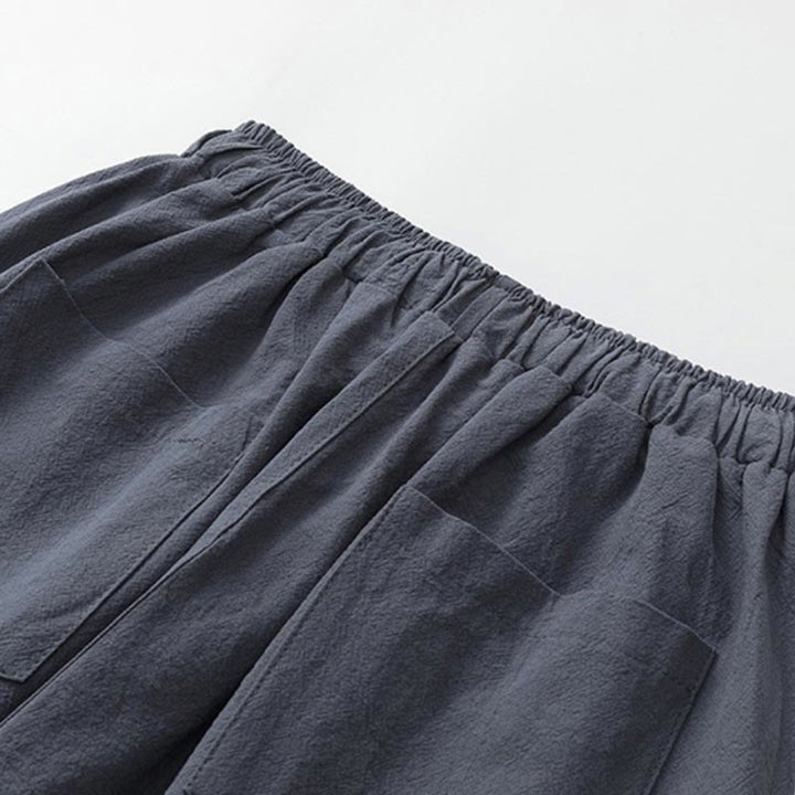 Letnia koszulka z krótkim rękawem i gładkimi Buddha Stones , 2 sztuki, spodnie o długości 7-8, bawełniano-lniany strój Tang, męski zestaw ubrań do medytacji z kieszeniami - image 7