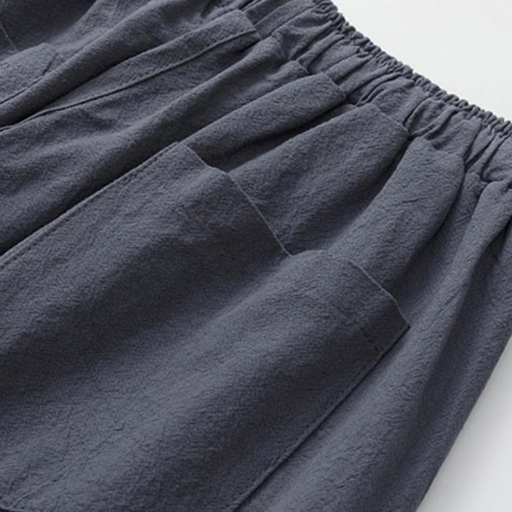 Letnia koszulka z krótkim rękawem i gładkimi Buddha Stones , 2 sztuki, spodnie o długości 7-8, bawełniano-lniany strój Tang, męski zestaw ubrań do medytacji z kieszeniami - image 8