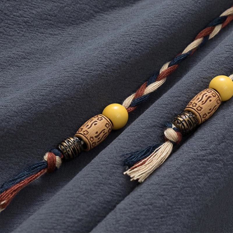 Letnia koszulka z krótkim rękawem i gładkimi Buddha Stones , 2 sztuki, spodnie o długości 7-8, bawełniano-lniany strój Tang, męski zestaw ubrań do medytacji z kieszeniami - image 6