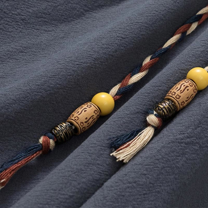 Letnia koszulka z krótkim rękawem i gładkimi Buddha Stones , 2 sztuki, spodnie o długości 7-8, bawełniano-lniany strój Tang, męski zestaw ubrań do medytacji z kieszeniami - image 6