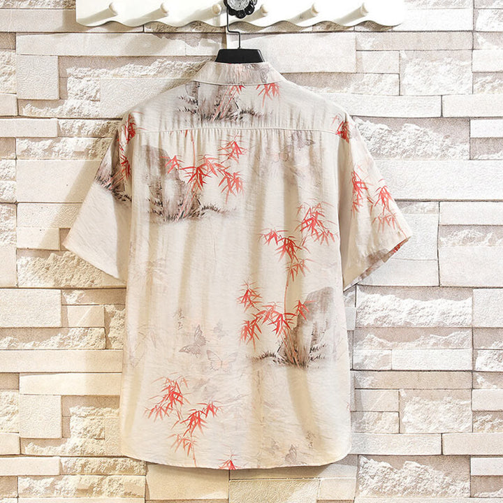 Koszula męska z krótkim rękawem i guzikami w kształcie żaby, z motywem motyli i Buddha Stones - image 1