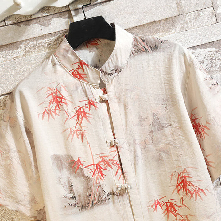 Koszula męska z krótkim rękawem i guzikami w kształcie żaby, z motywem motyli i Buddha Stones - image 2